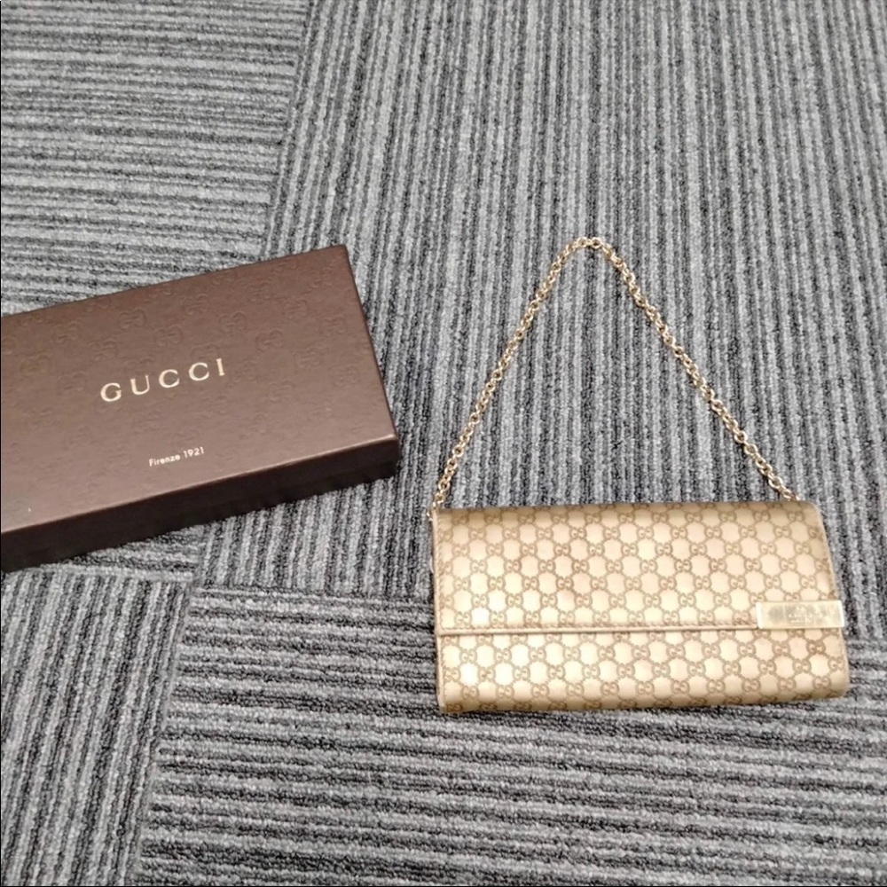 GUCCI chain wallet purse shima gold handbag pouch pochette